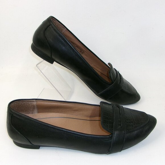 Vionic Savannah Black Crocodile Embossed Leather Flats US Women's Size 7 - Picture 1 of 6